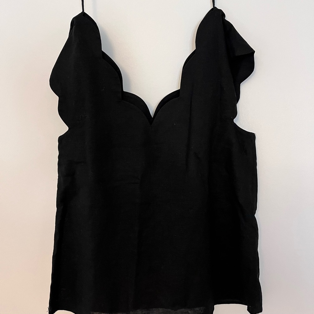 & Other Stories black linen scalloped blouse Size 0
